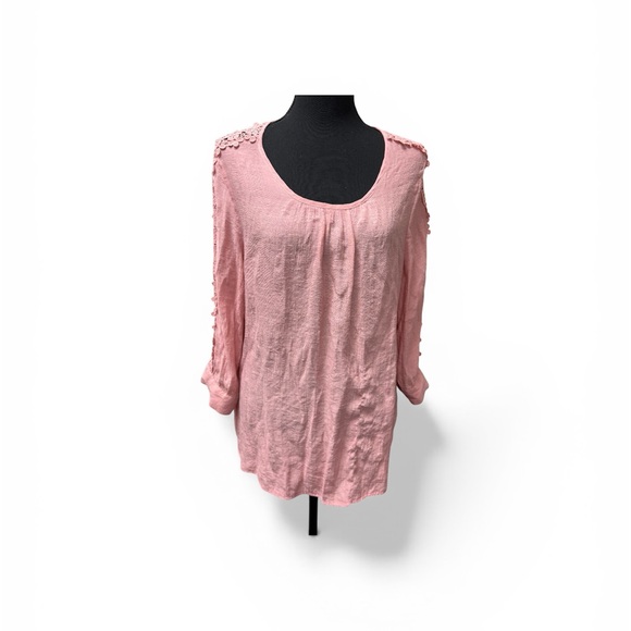 Madison Tops - Madison Dusty Pink Lace Sleeve Blouse Boho Lightweight Top Size Large Chic